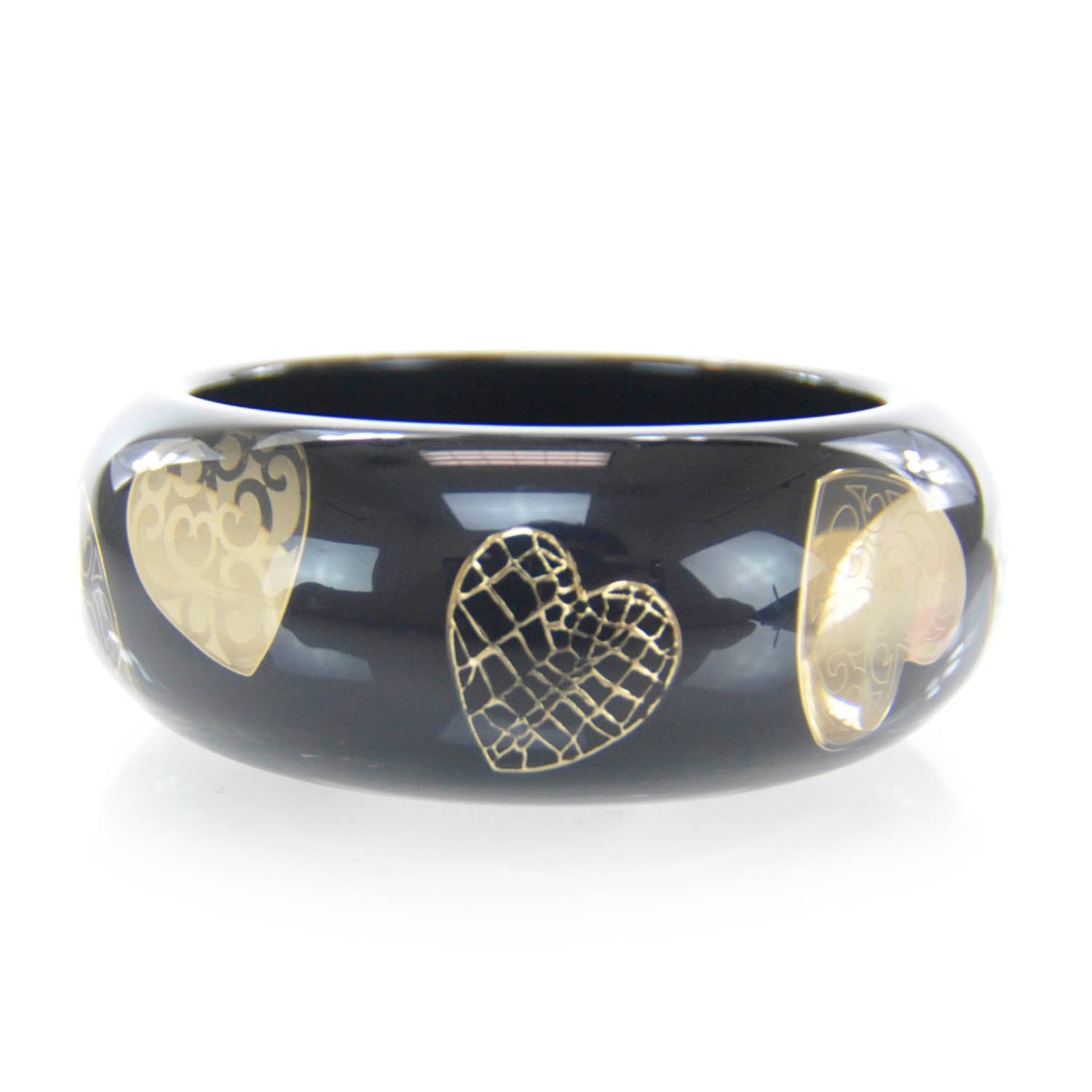 Christian Dior Resin Hearts Bangle Black 3 of 4