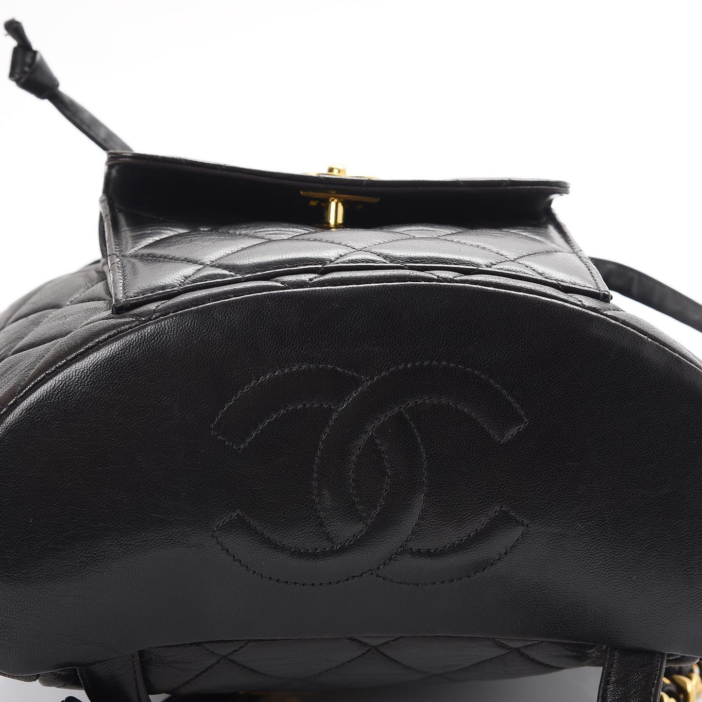 Lambskin Quilted Drawstring Backpack Black