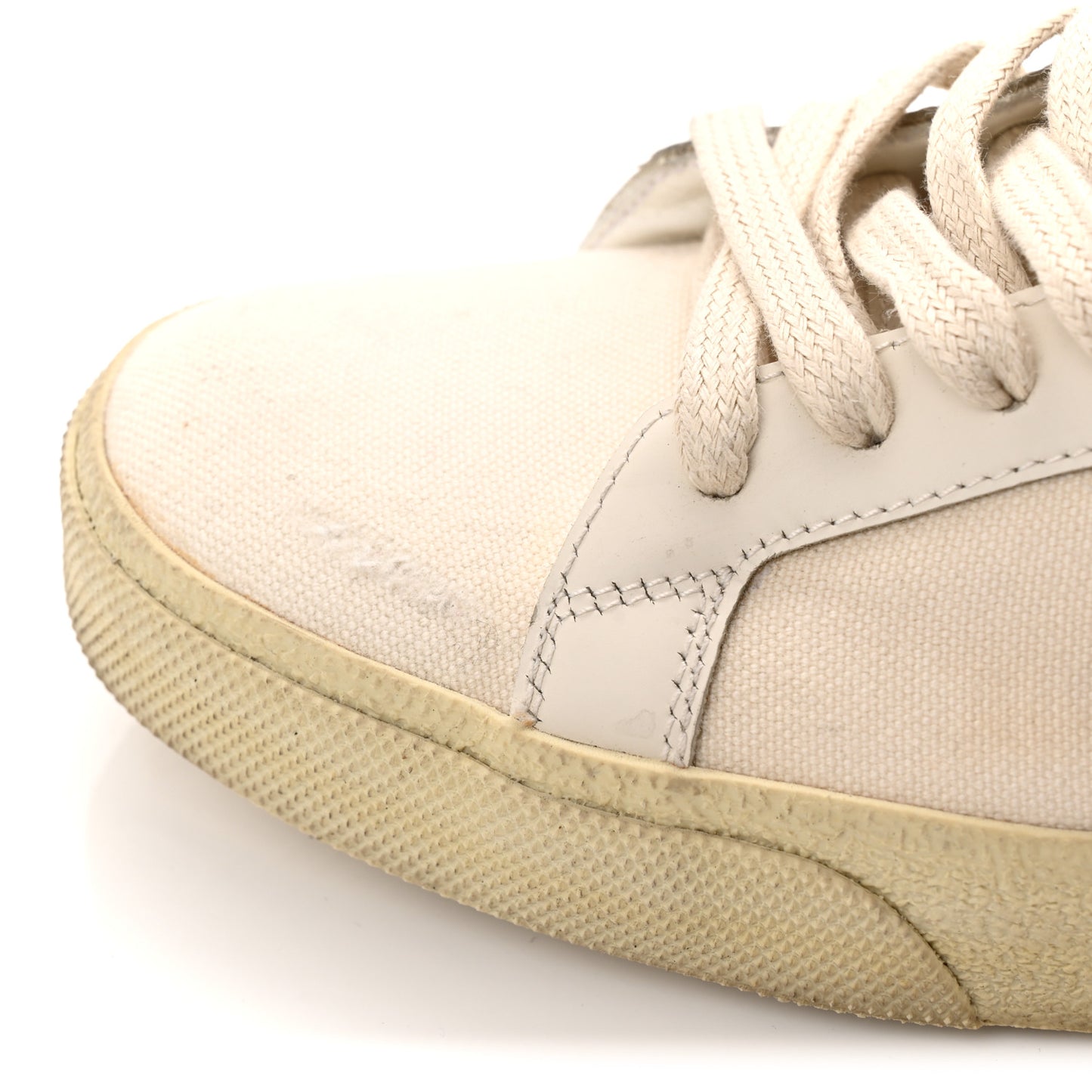 Distressed Canvas Court Classic Sneakers 38.5 Panna