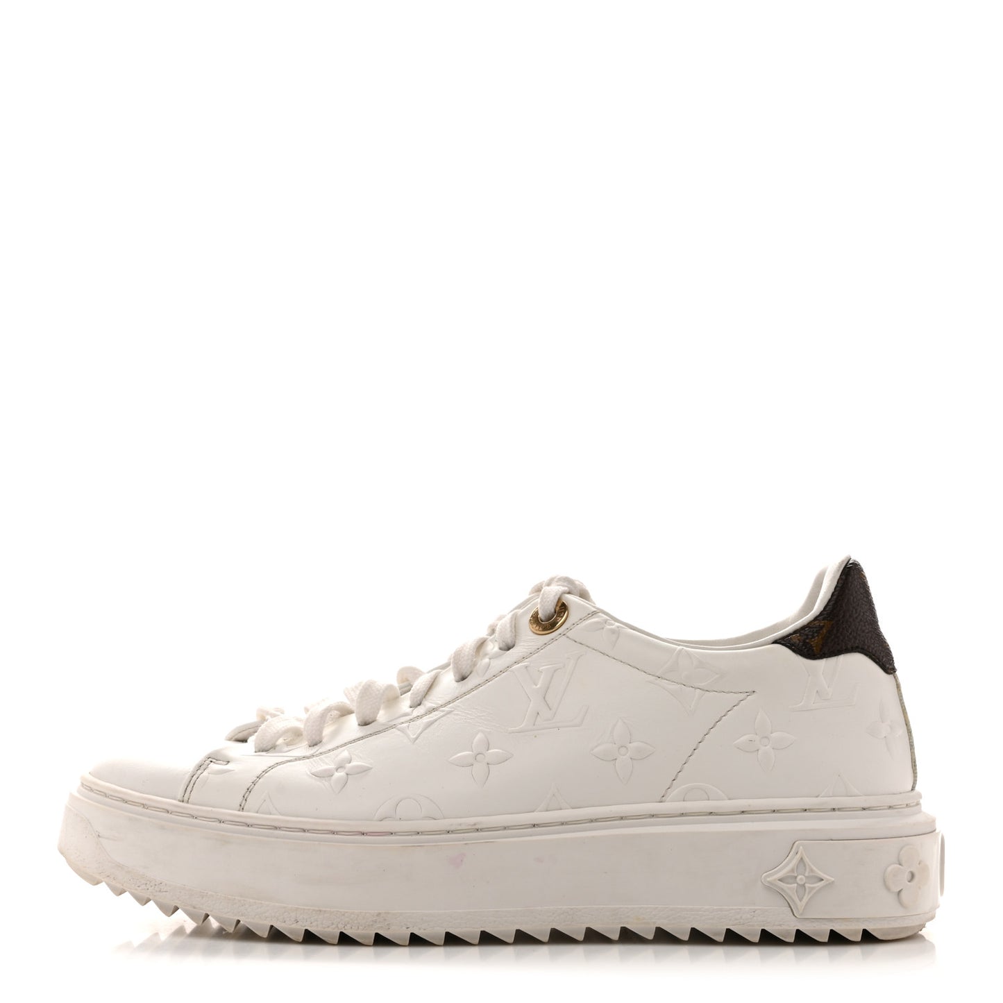 Lambskin Embossed Monogram Time Out Sneakers 35  White