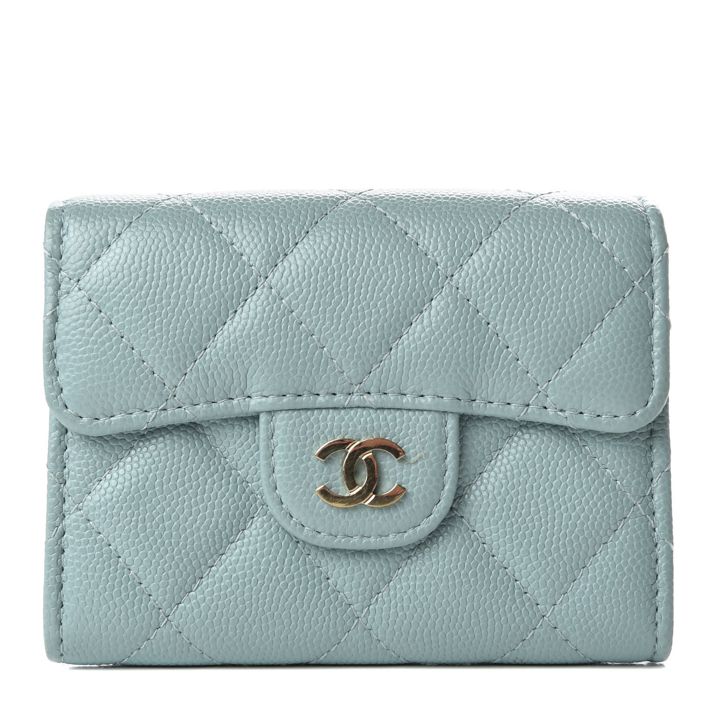 Caviar Quilted Flap Card Holder Light Blue