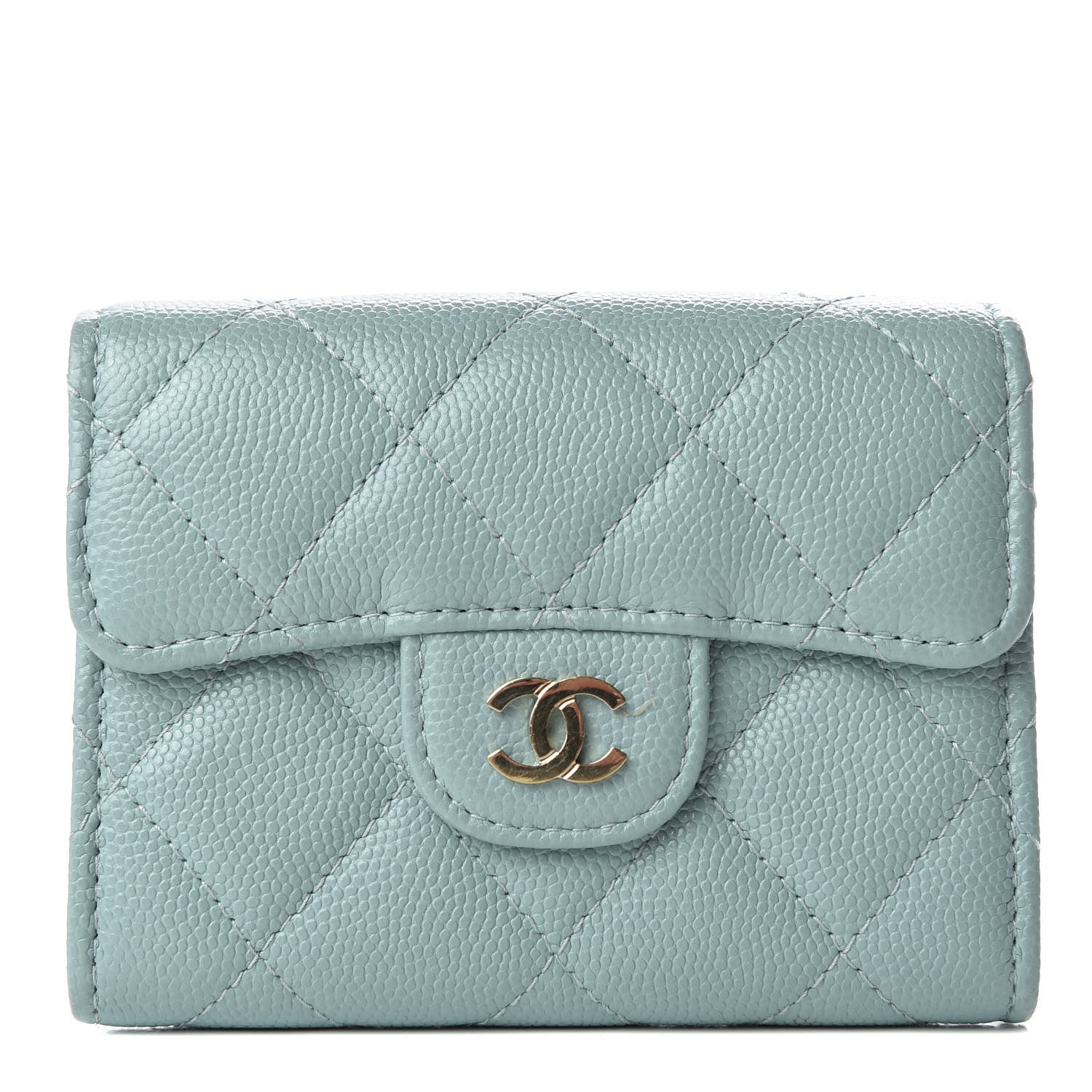 Chanel Caviar Quilted Flap Card Holder Light Blue 1 of 8
