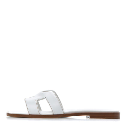 Hermes Box Calfskin Oran Sandals 37 White 1 of 16