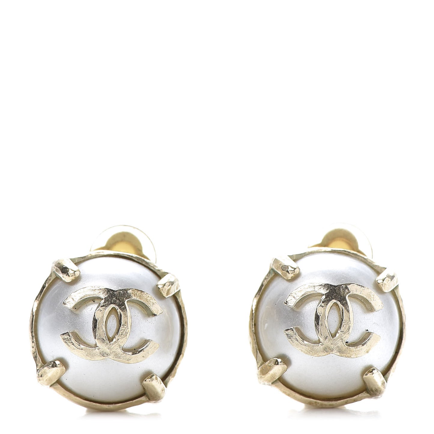 Pearl CC Large Clip On Earrings Light Gold