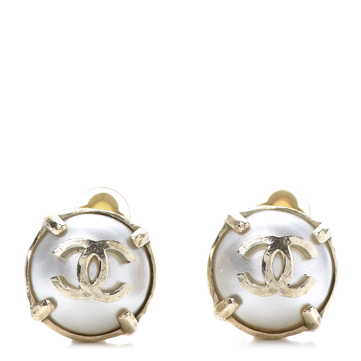 Chanel Pearl CC Large Clip On Earrings Light Gold 1 of 5