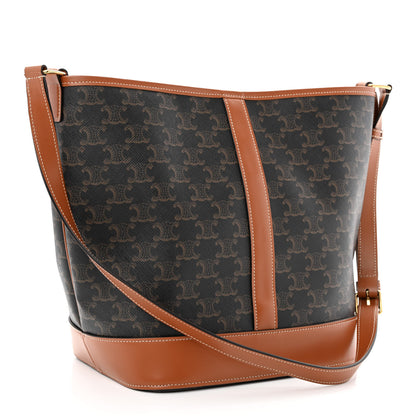 Celine Triomphe Canvas Calfskin Medium Bucket Bag Tan 3 of 10