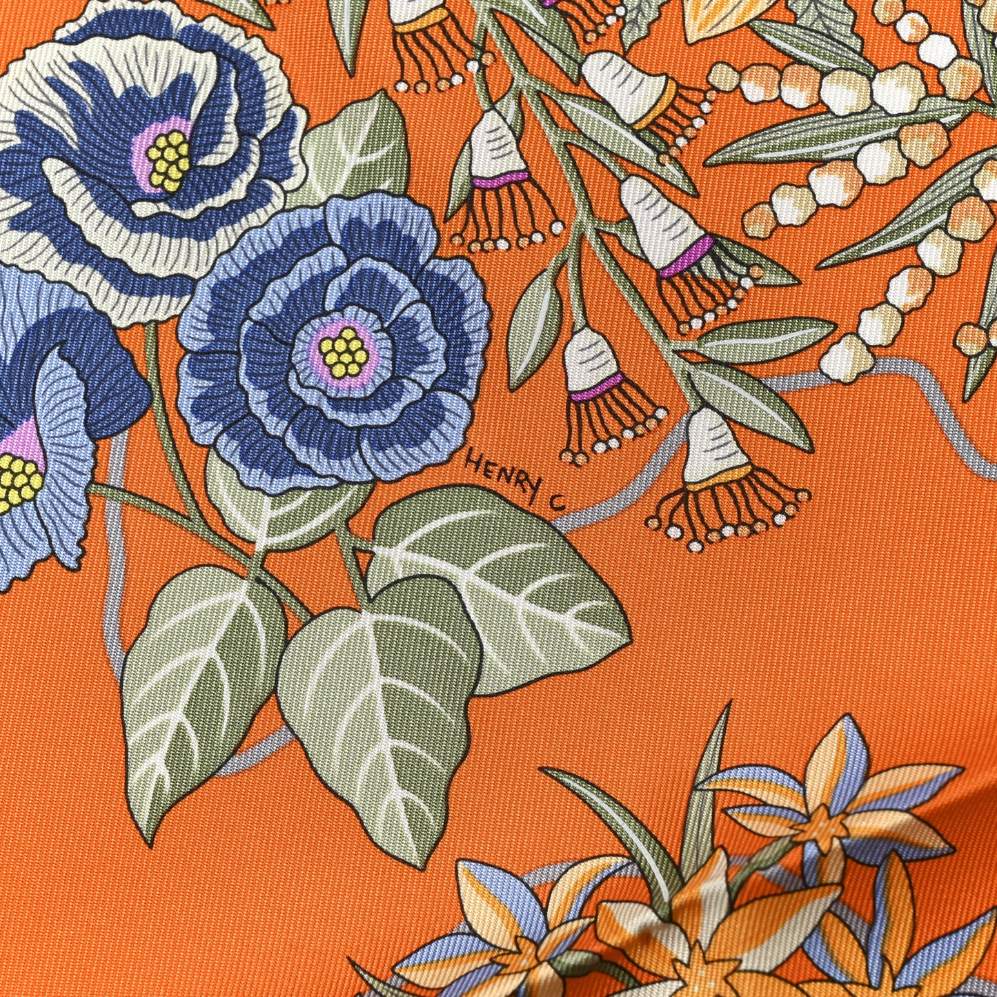 Silk Planifleurs Scarf 90 Orange Vert Fuchsia