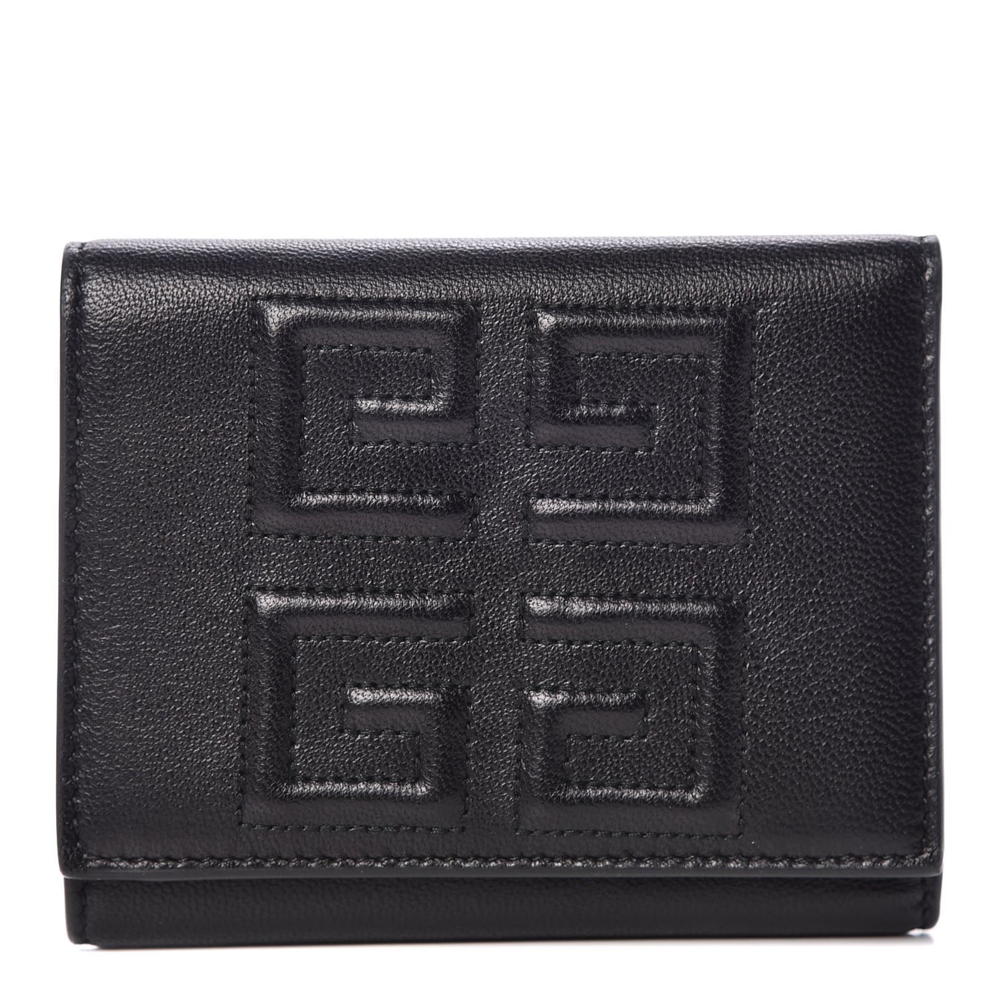 Lambskin Logo Emblem Tri-Fold Wallet Black