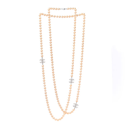 Chanel Crystal Pearl CC Long Necklace Silver 3 of 5