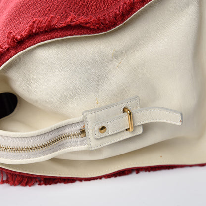 Saint Laurent Linen Sheepskin Large Cabas ChYc Tote Red 12 of 16