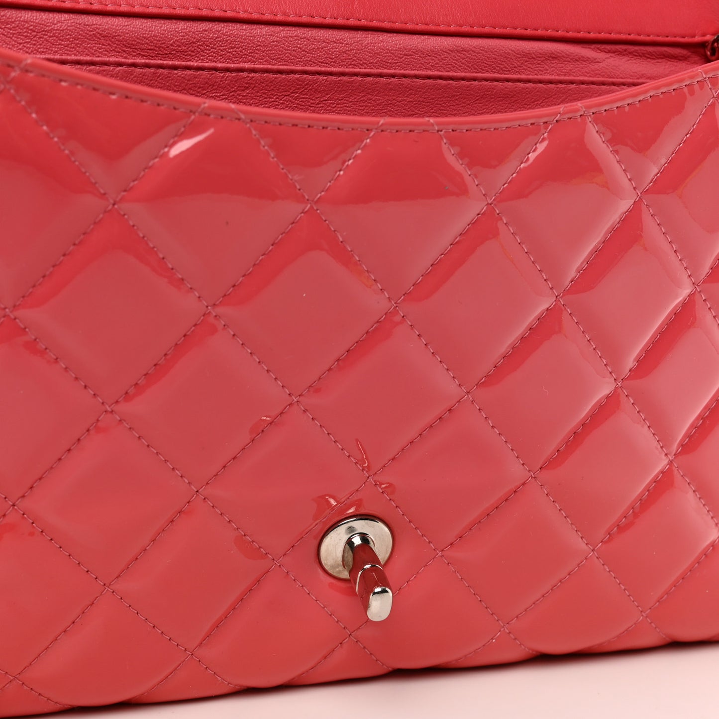 Patent Quilted Clutch with Chain Flap Fuchsia