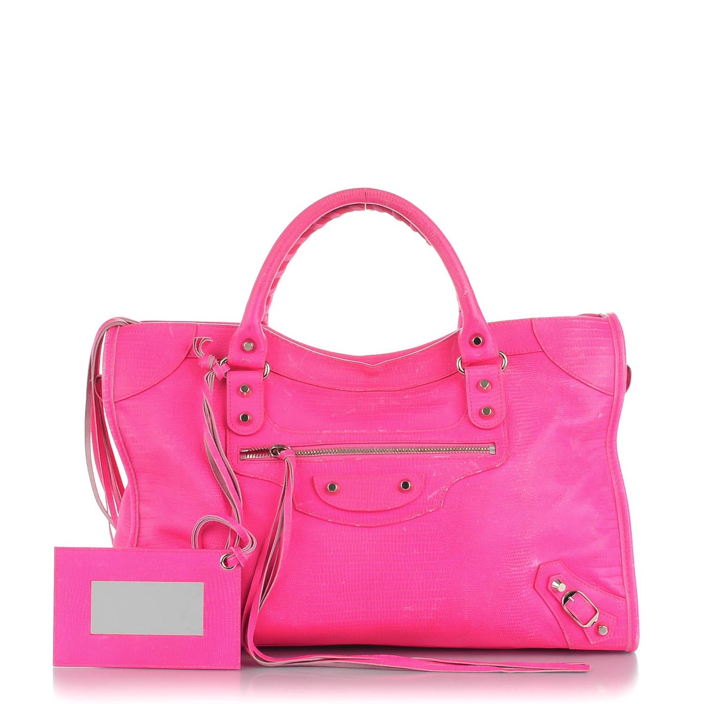Calfskin Lizard Embossed Classic Silver Hardware City Rose Fluo