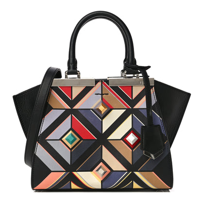 Fendi Calfskin Studded Diamond Mini 3Jours Tote Black Multicolor 1 of 17