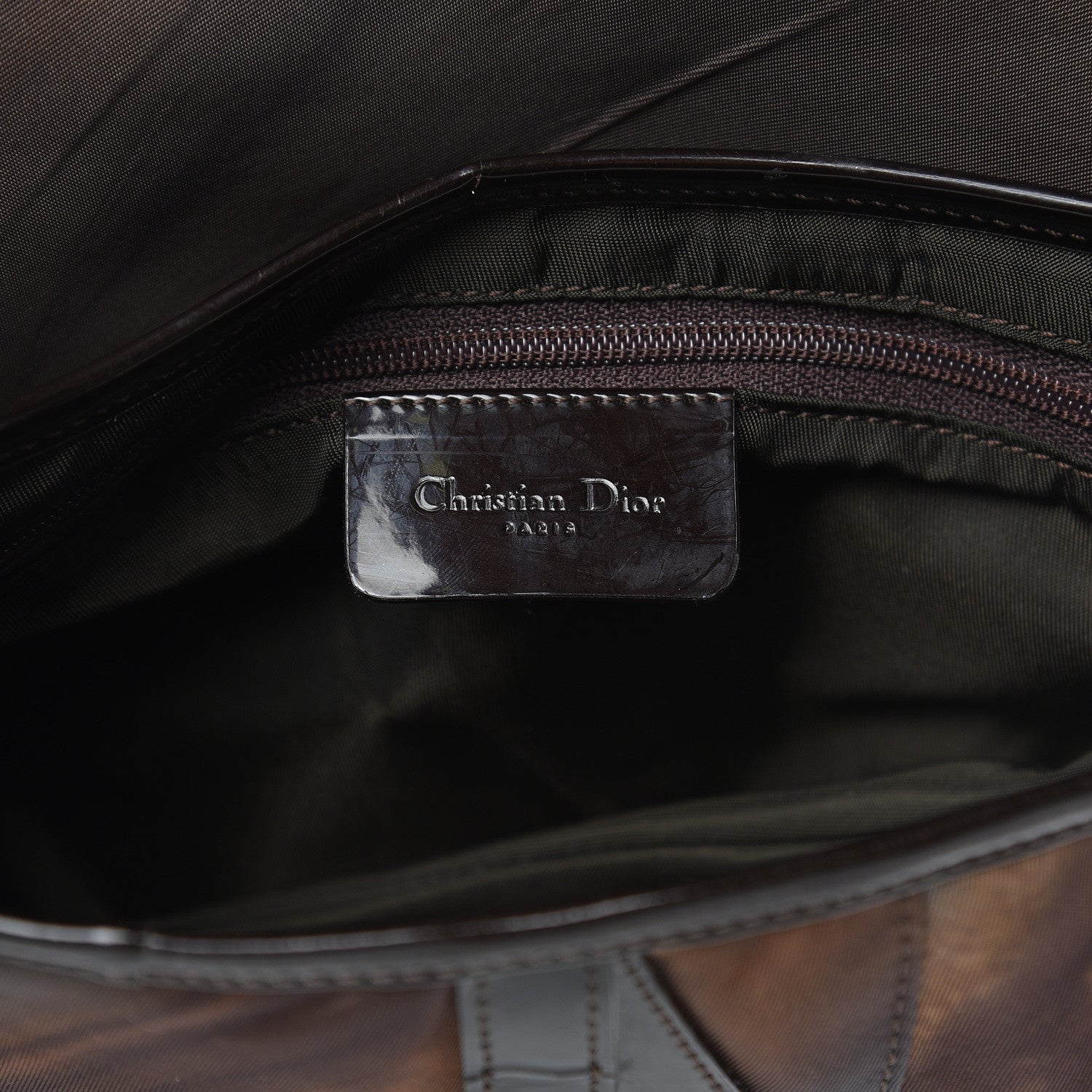 Christian Dior Satin Saddle Bag Brown Multicolor 6 of 11