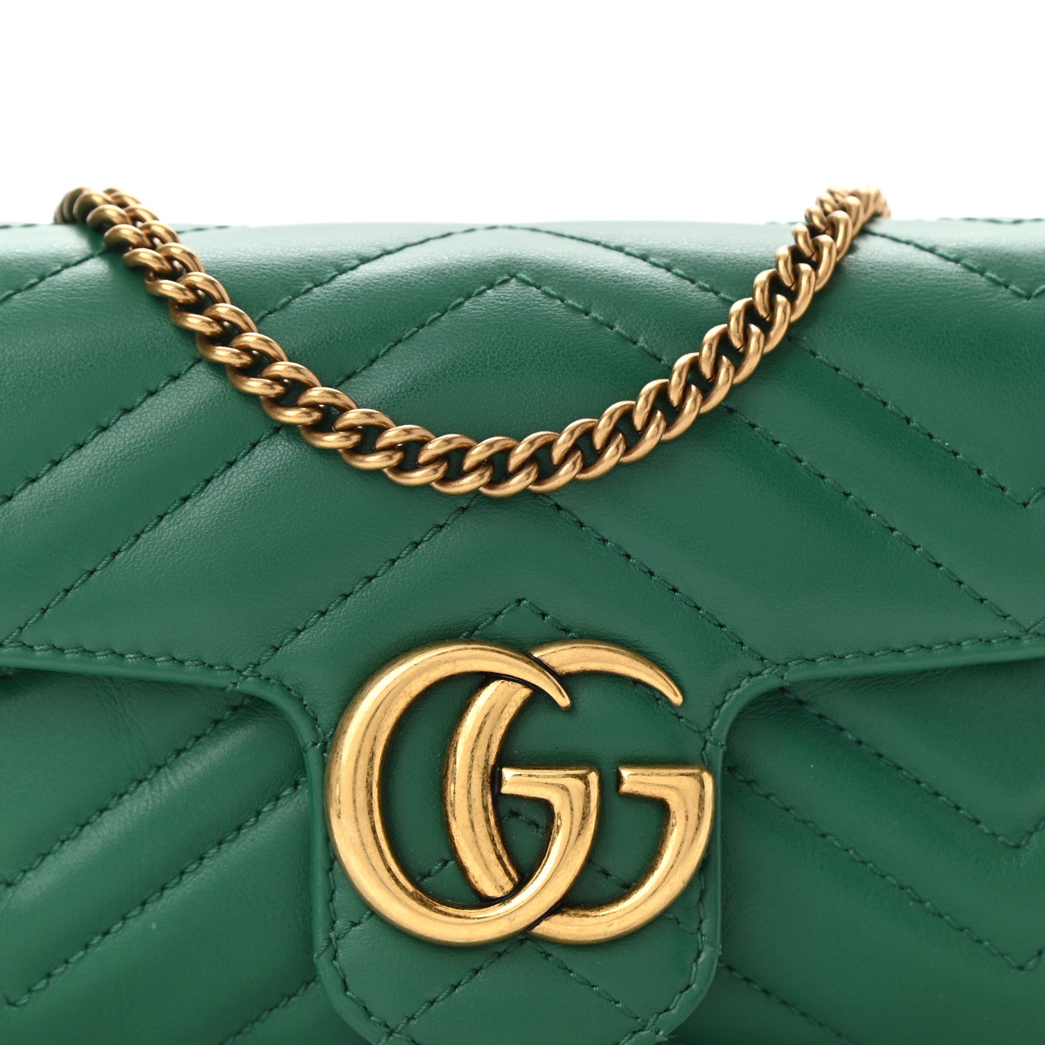 Gucci Calfskin Matelasse Super Mini GG Marmont Shoulder Bag Emerald Green 8 of 11