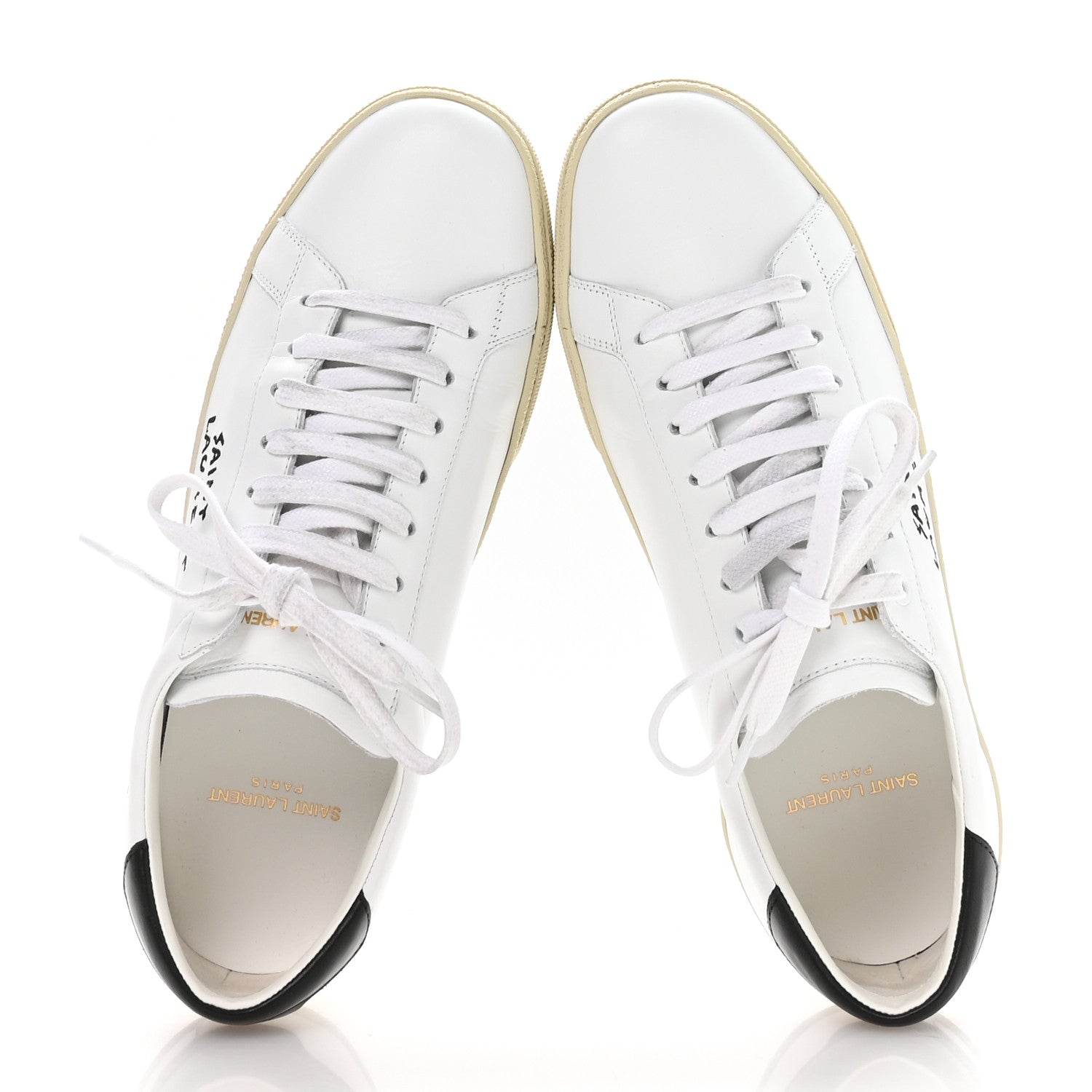 Saint Laurent Calfskin Embroidered Court Classic Sneakers 40 White Black 2 of 8