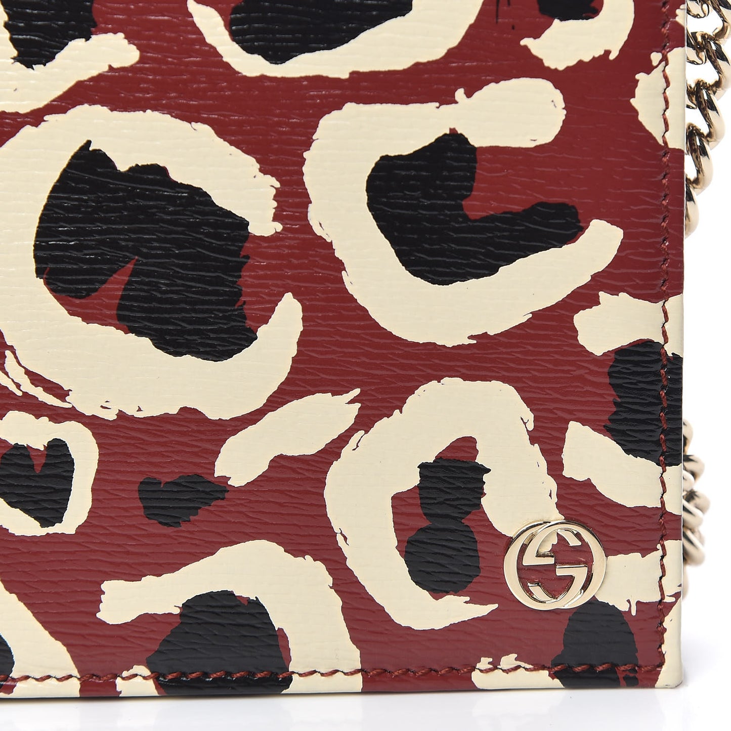 Patent Leopard Print Betty Chain Wallet Brick Red Black