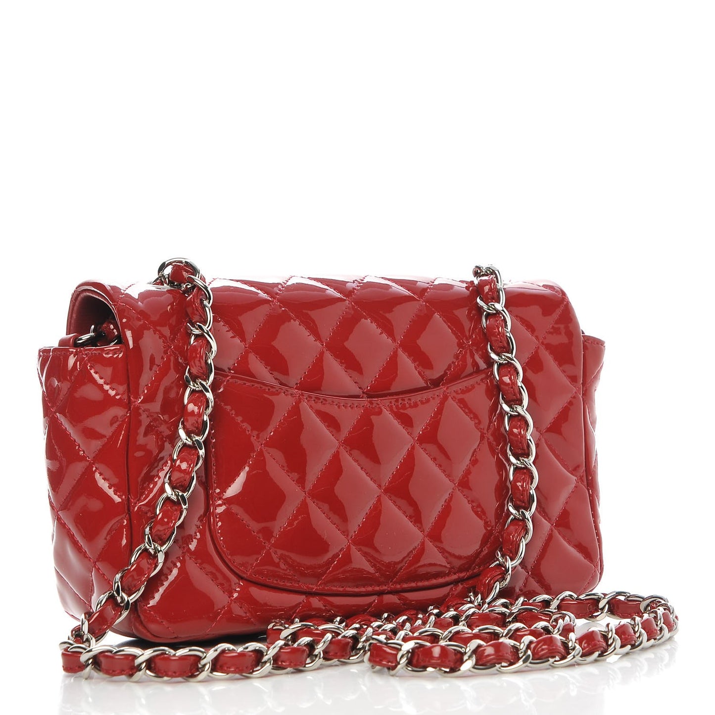 Patent Calfskin Quilted Mini Rectangular Flap Red