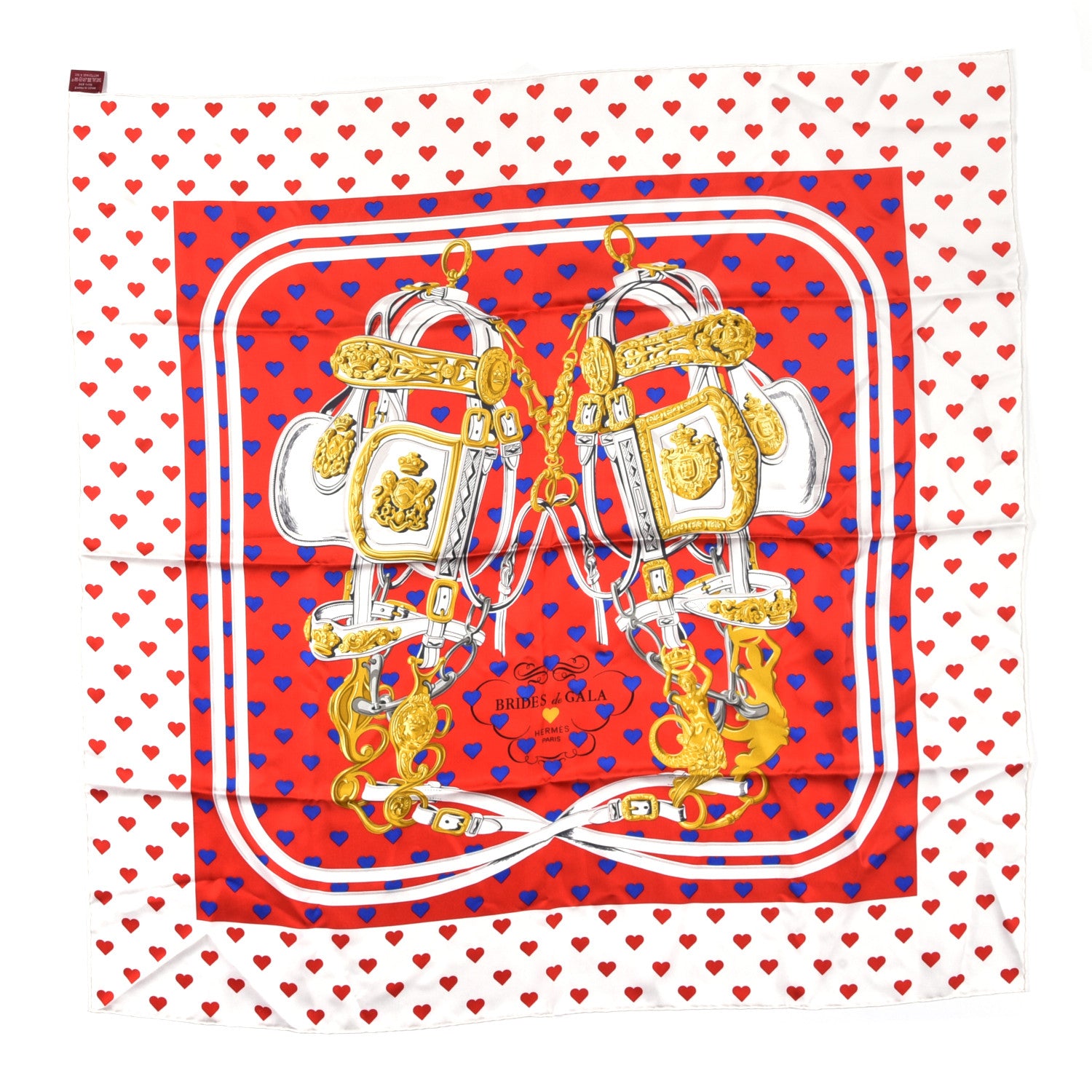 Hermes Silk Brides De Gala Love Scarf 90 Rouge Vif Marine White 1 of 3
