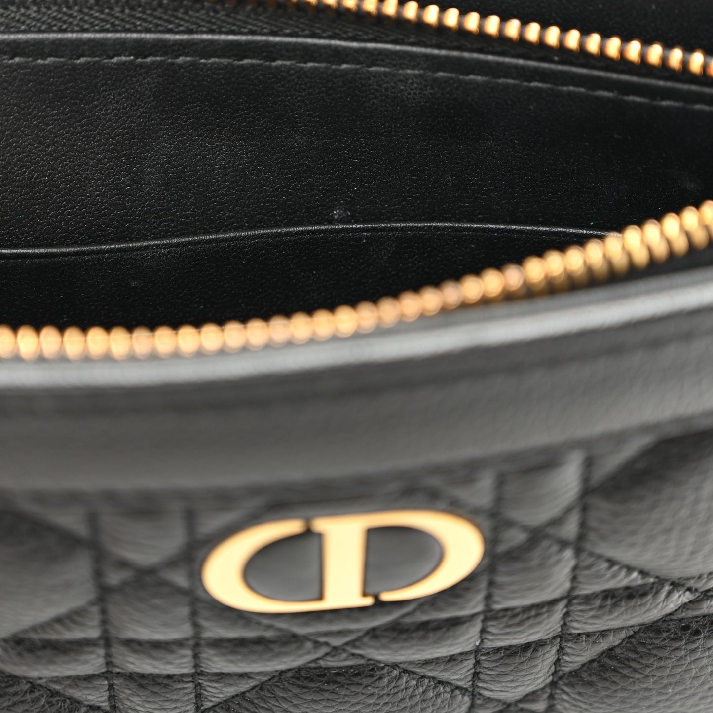 Calfskin Cannage Caro Zipped Pouch With Chain Black
