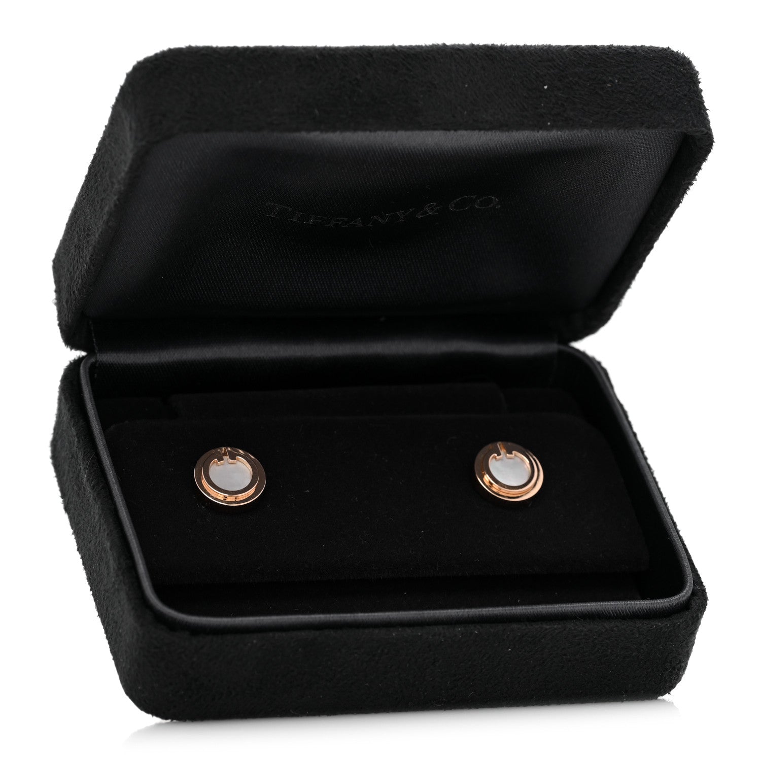 Tiffany 18K Rose Gold Mother of Pearl T Circle Earrings 6 of 6