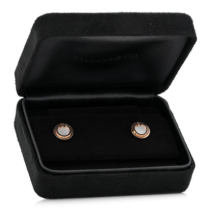 Tiffany 18K Rose Gold Mother of Pearl T Circle Earrings 6 of 6