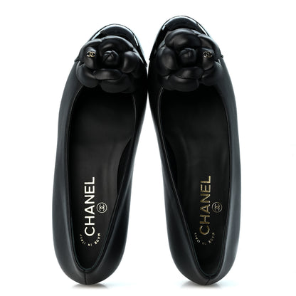 Chanel Lambskin Patent Cap Toe Camellia Ballerina Flats 38.5 Black 2 of 10