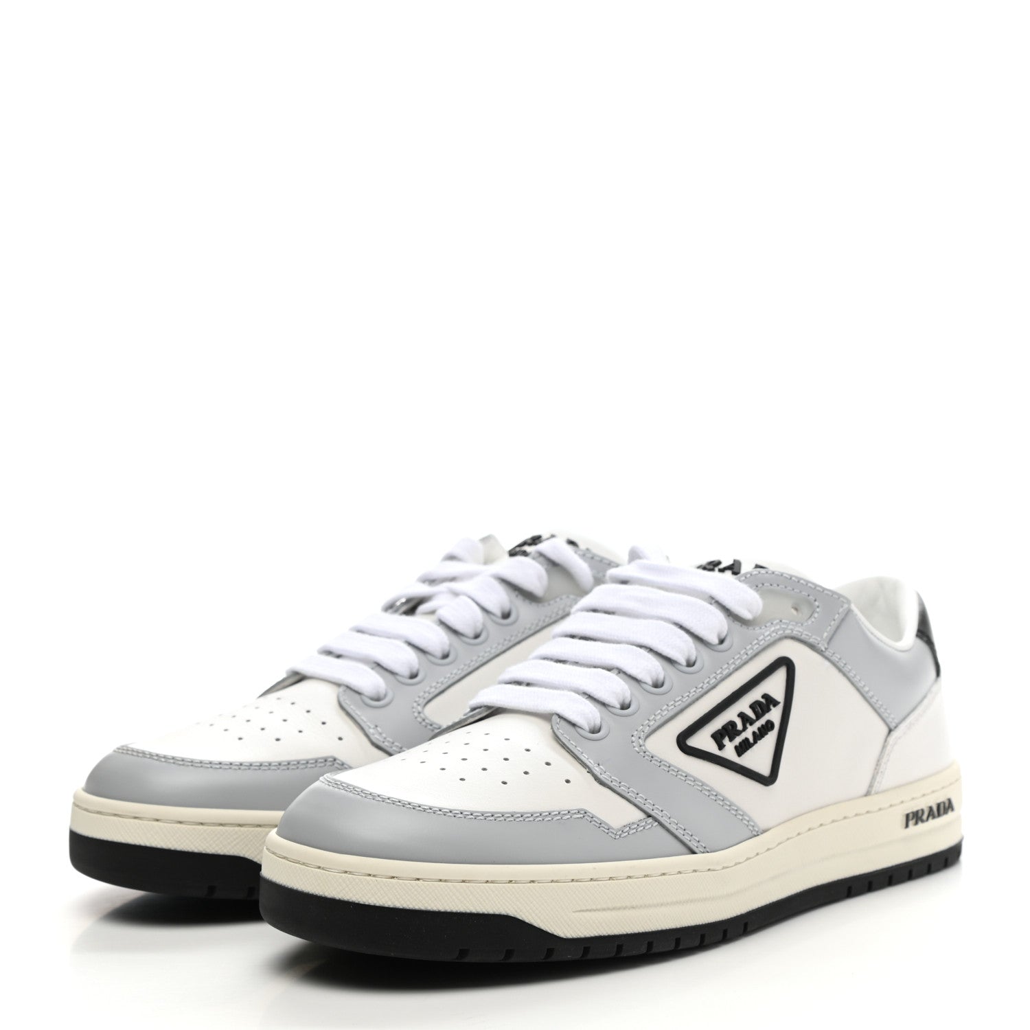 Prada Vitello Sport Spazzolato Rois Rubber Triangle Logo Perforated Womens District Low Top 30mm Sneakers 37 White Fiordaliso 3 of 10
