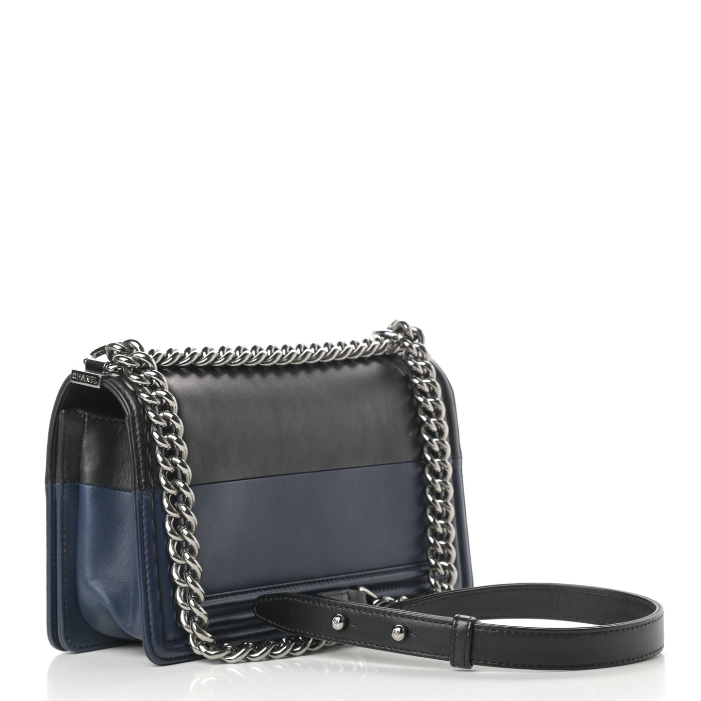 Lambskin Medium Bi-Color Boy Flap Black Dark Navy