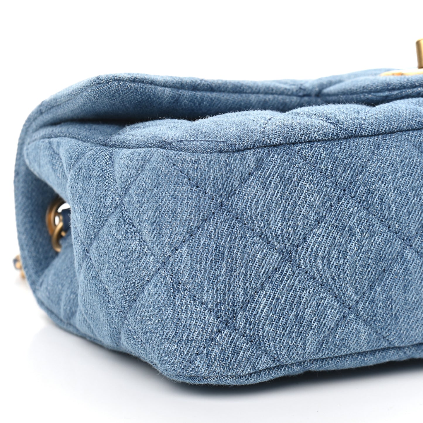 Denim Quilted Mini Pearl Crush Rectangular Flap Blue