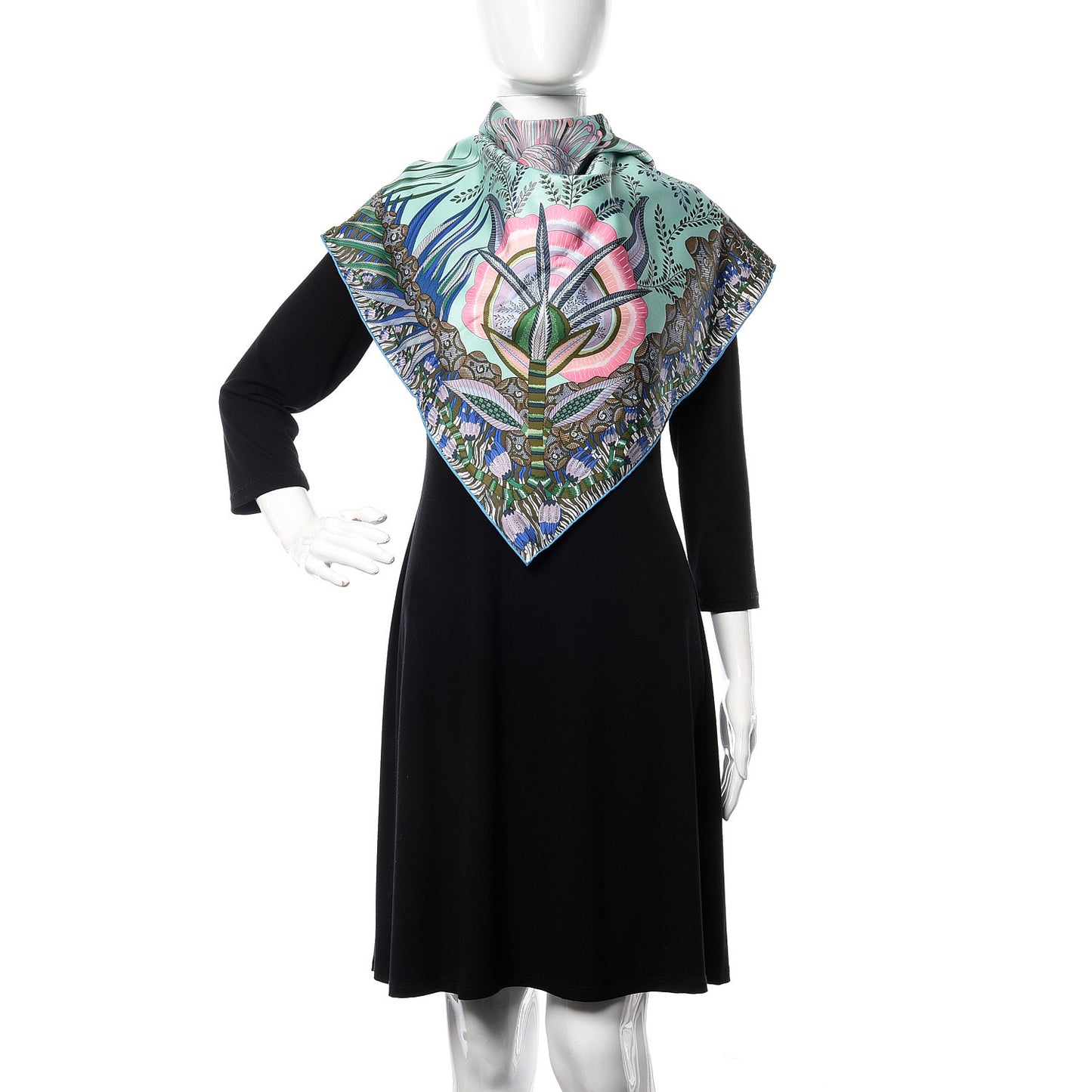 Silk Flowers of South Africa Scarf 90 Vert Jade Parme Rose