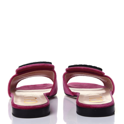 Gucci Velvet Crystal Square G Madelyn Slide Sandals 35 Light Raspberry Rose 5 of 11