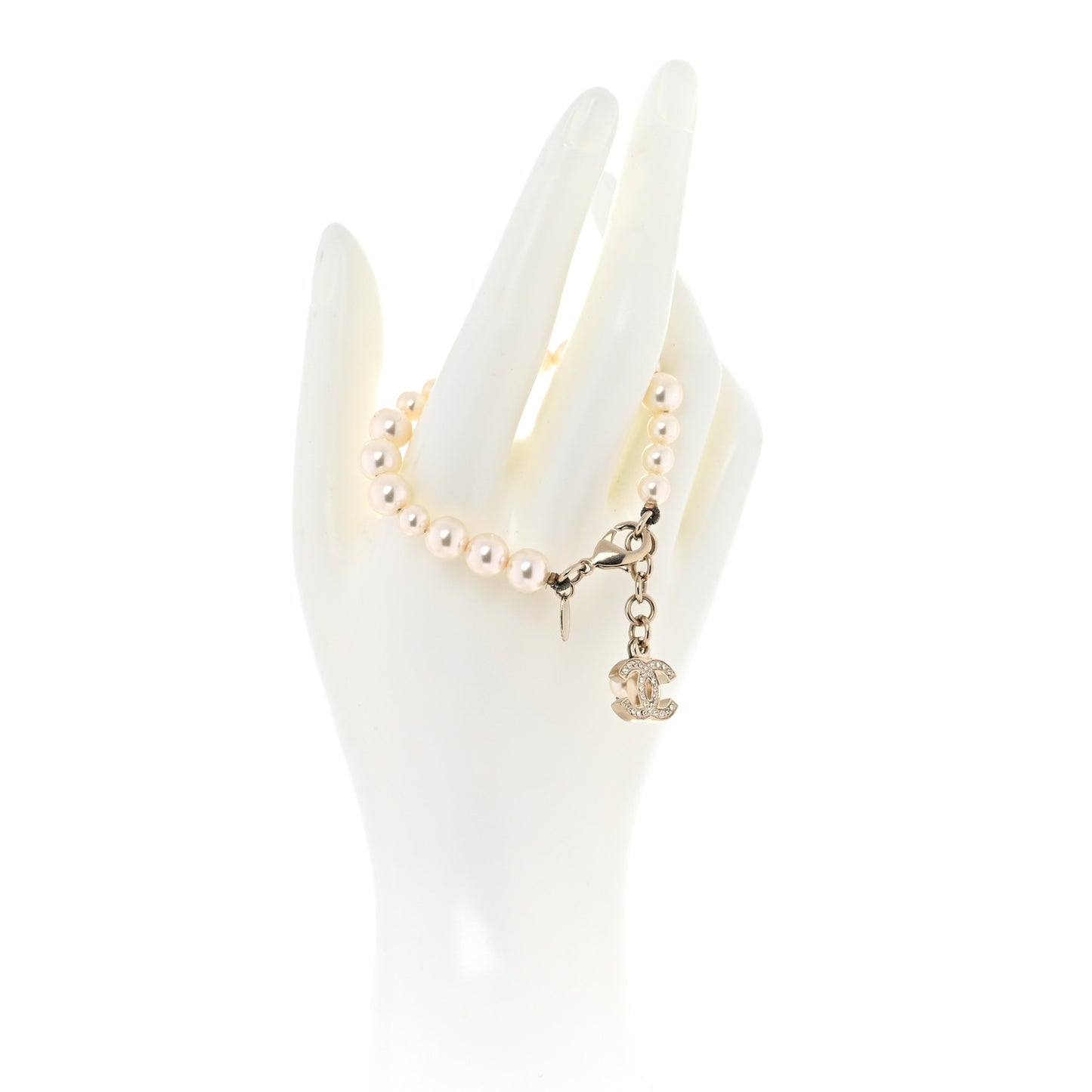 Graduated Pearl Crystal CC Bracelet Gold