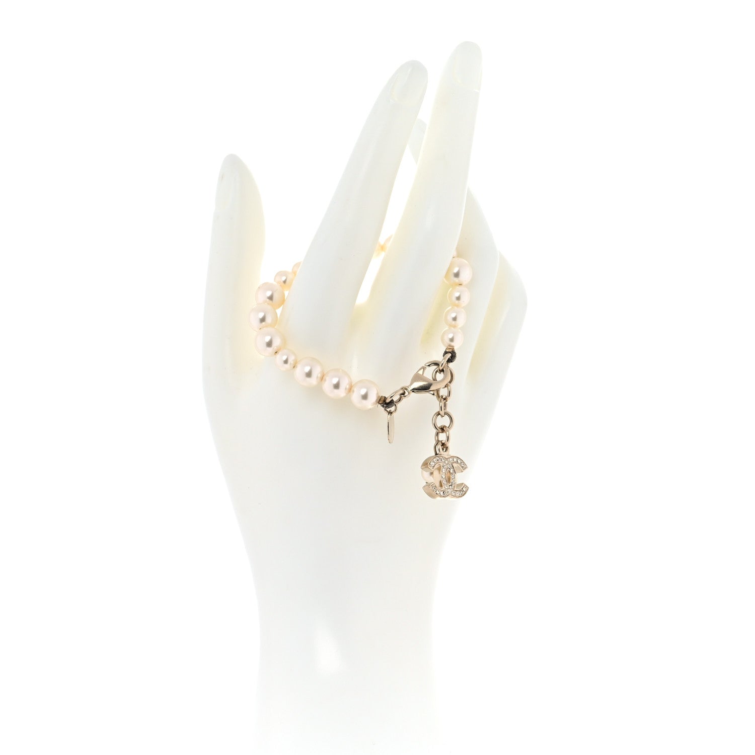 Chanel Graduated Pearl Crystal CC Bracelet Gold 2 of 6