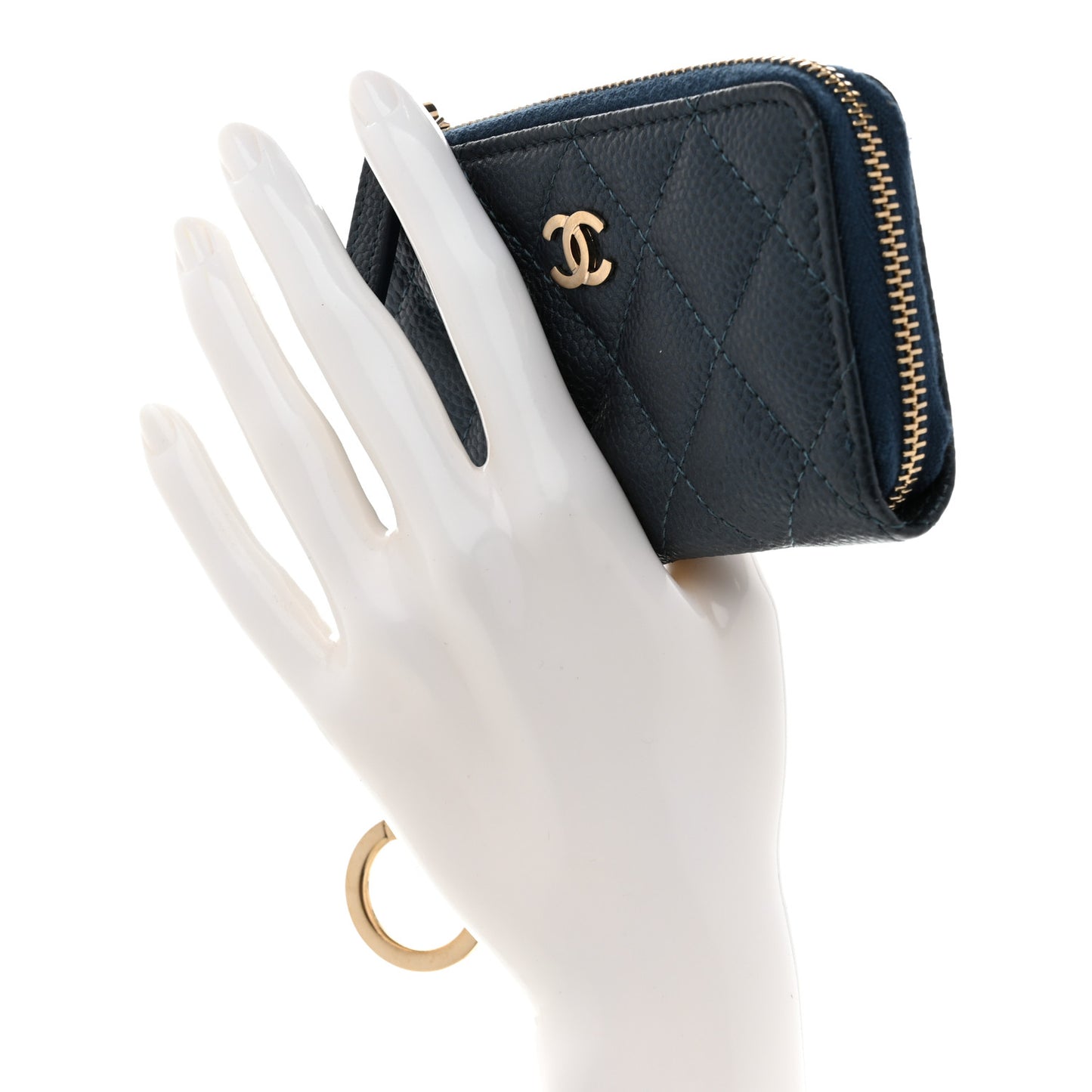 Caviar Quilted Zipped Key Holder Case Dark Blue