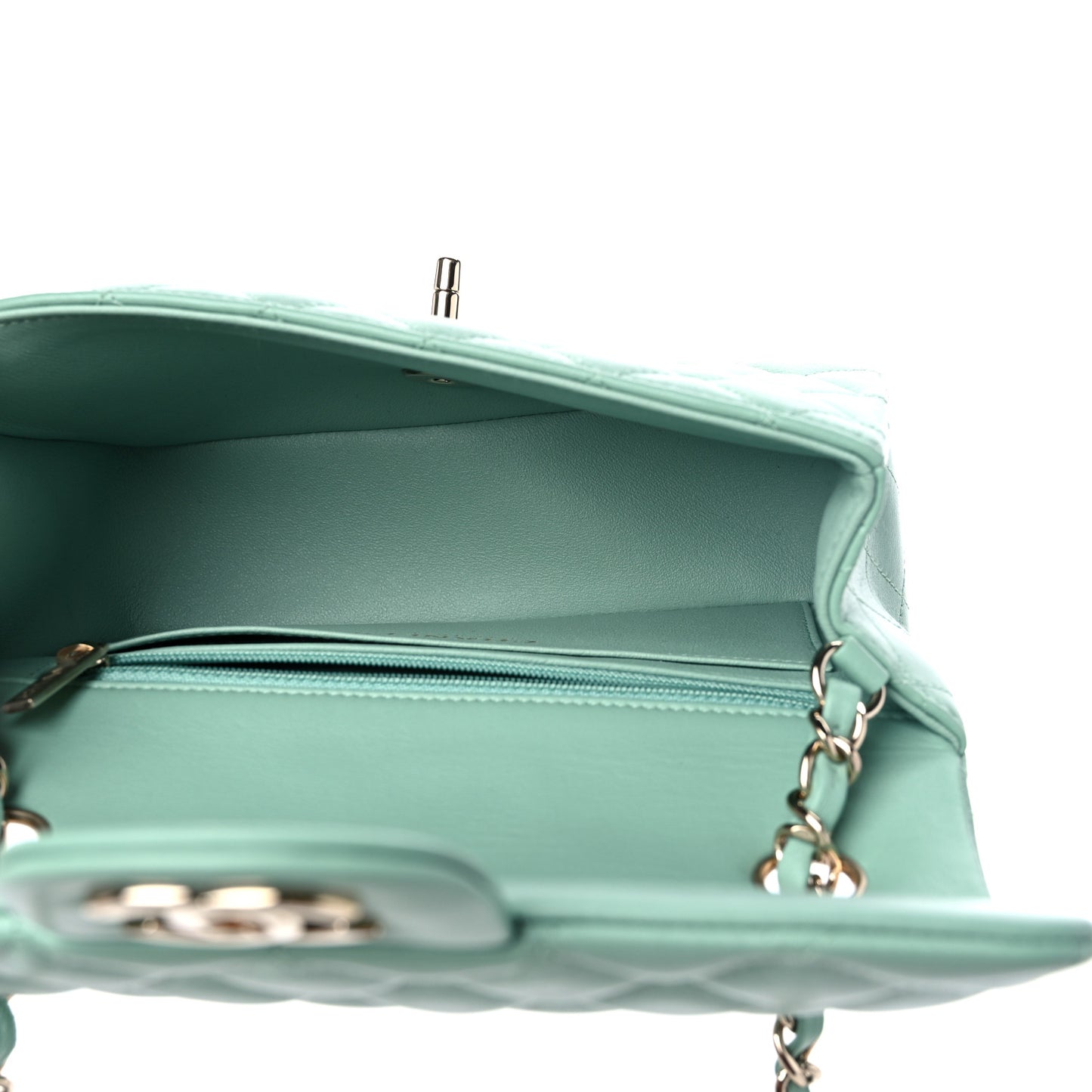 Lambskin Quilted Mini Rectangular Flap Light Green