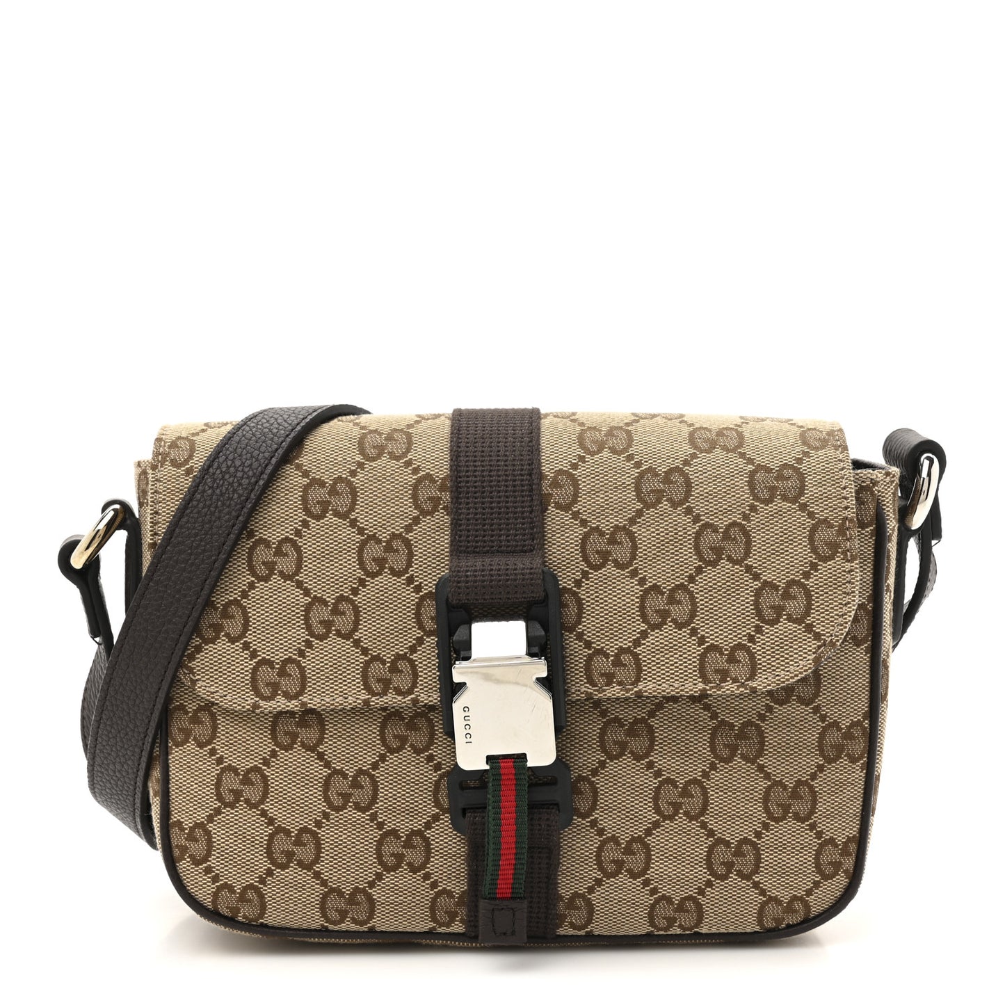 Monogram Textured Dollar Calfskin Web Mini Messenger Bag Beige Ebony Cocoa