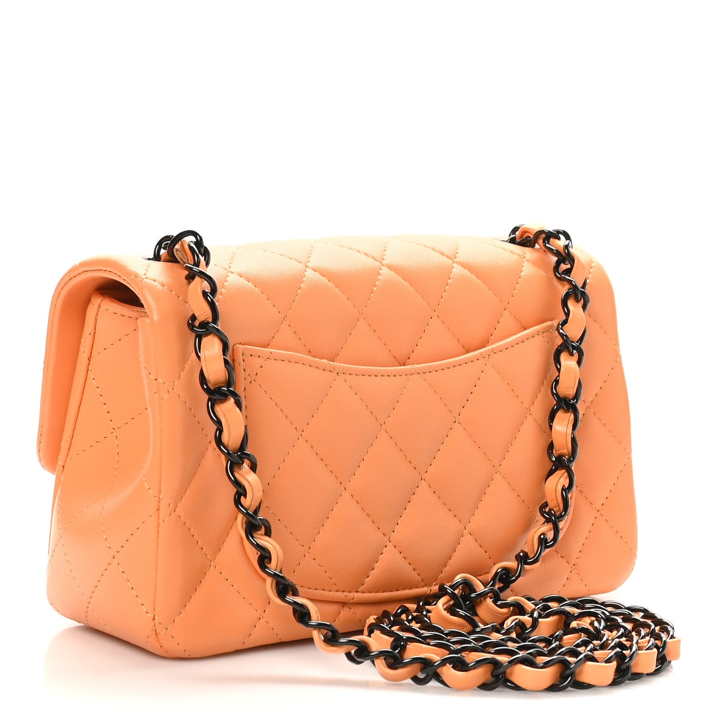 Lambskin Quilted Mini Rectangular Flap Orange