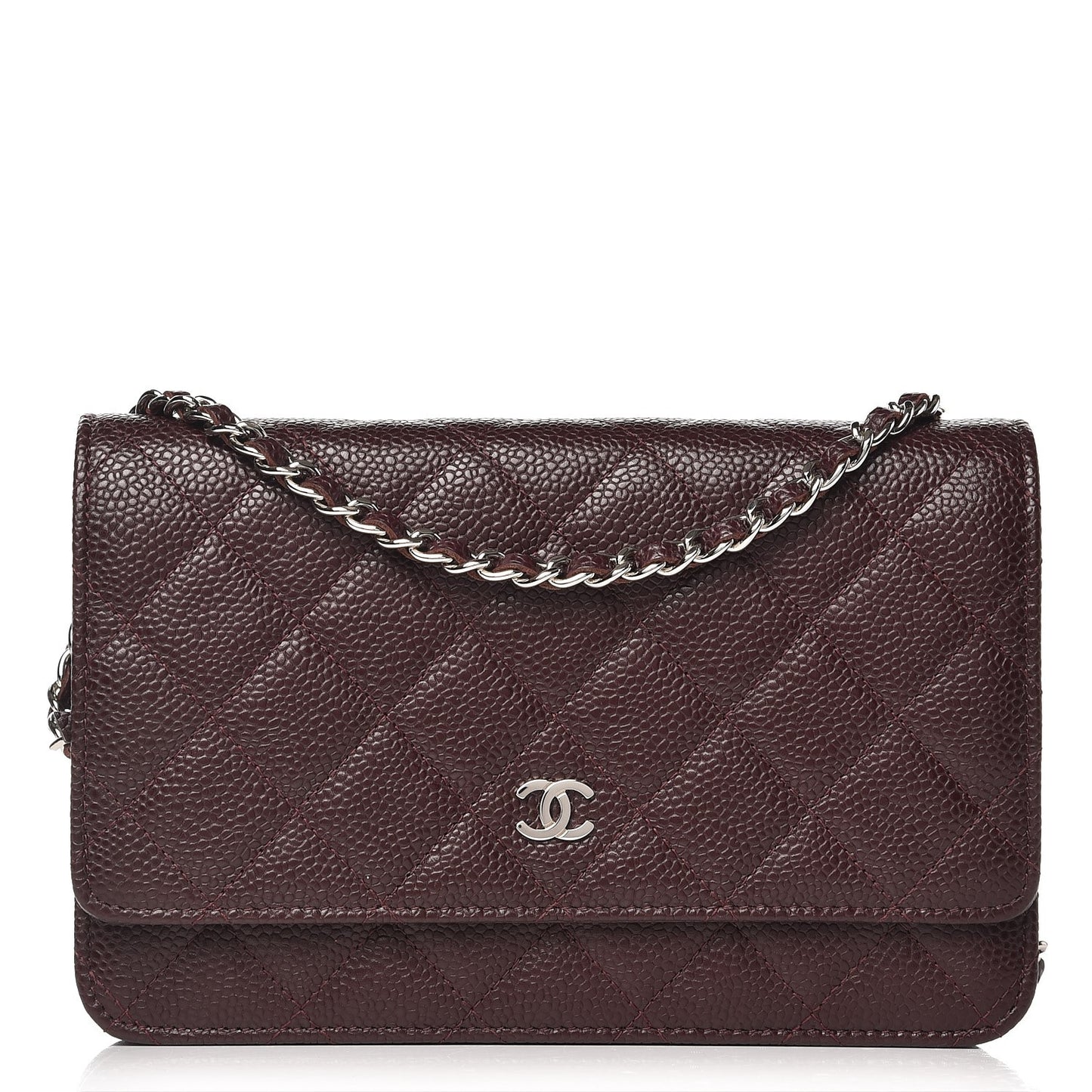 Caviar Quilted Wallet on Chain WOC Burgundy