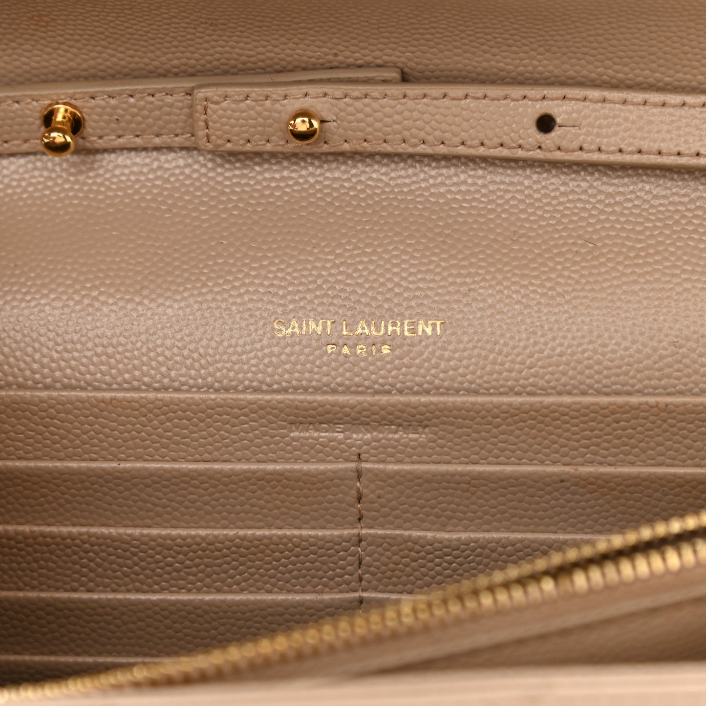 Grain De Poudre Matelasse Chevron Monogram Chain Wallet Deep Beige