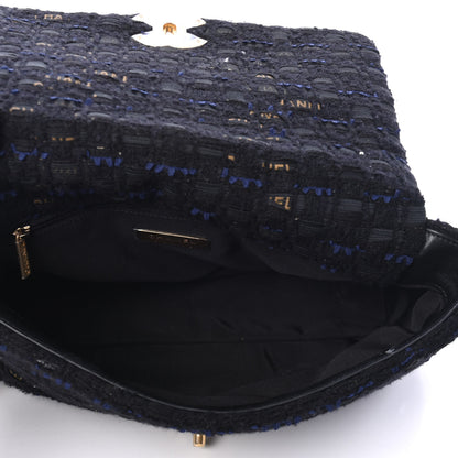 Chanel Tweed Quilted Large Chanel 19 Flap Black Navy Gold 4 of 4