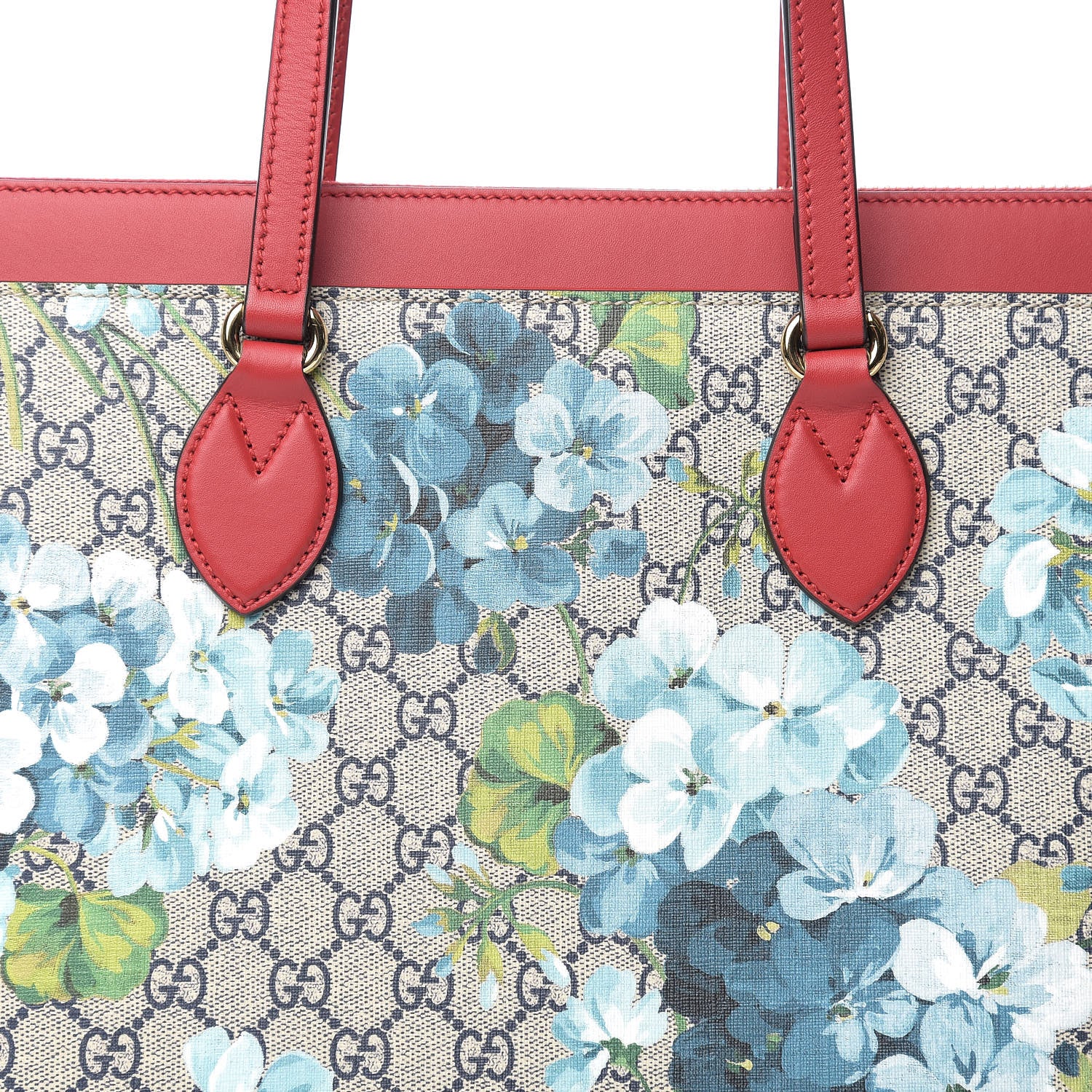 Gucci GG Supreme Monogram Blooms Medium Zippered Bucket Tote Beige Blue Navy Hibiscus Red 9 of 9