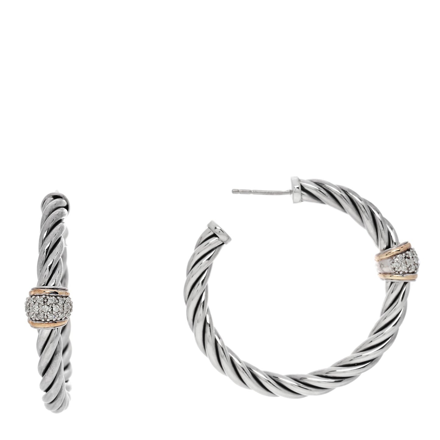 Sterling Silver 18K Yellow Gold Diamond Cable Classics Hoop Earrings