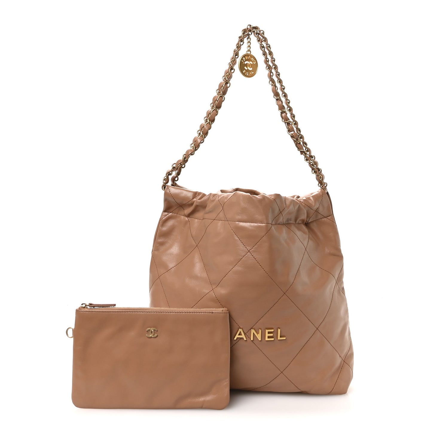 Shiny Calfskin Quilted Small Chanel 22 Camel