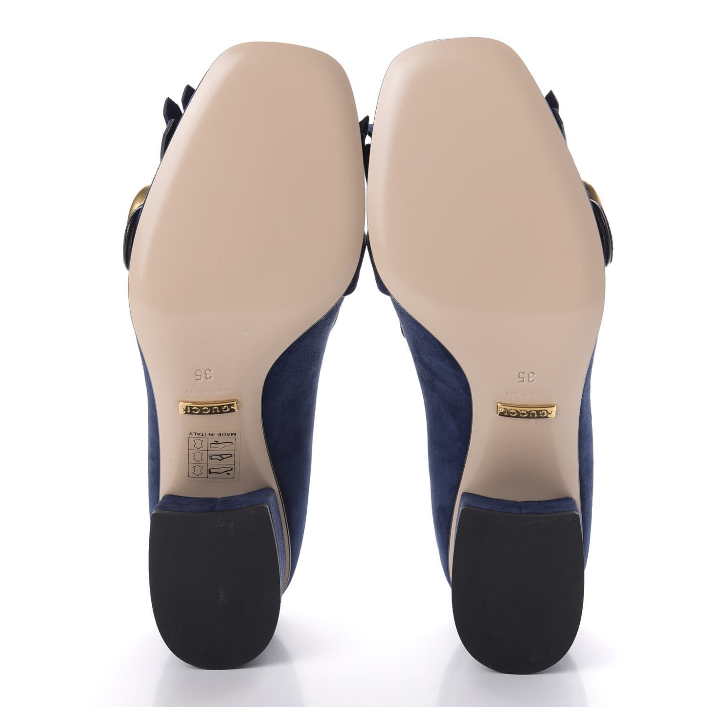 Kid Scamosciato GG Marmont Fringe 50mm Loafer Pumps 35 Blue Ink