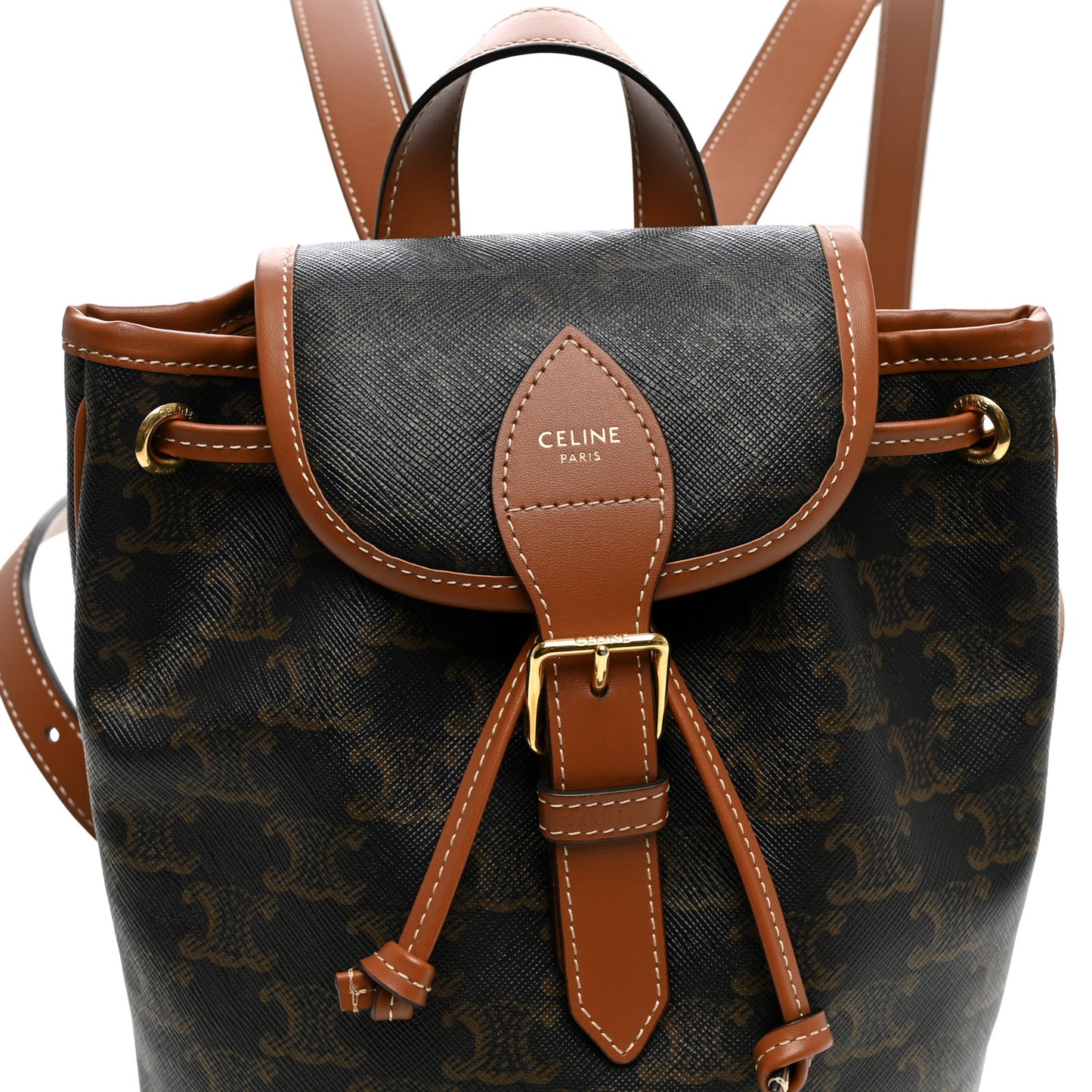 Triomphe Canvas Calfskin Mini Folco Backpack Tan