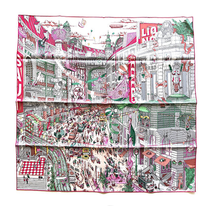 Hermes Silk Le Grand Prix Au Faubourg Scarf 90 Rose Menthol Gris Perle 1 of 5