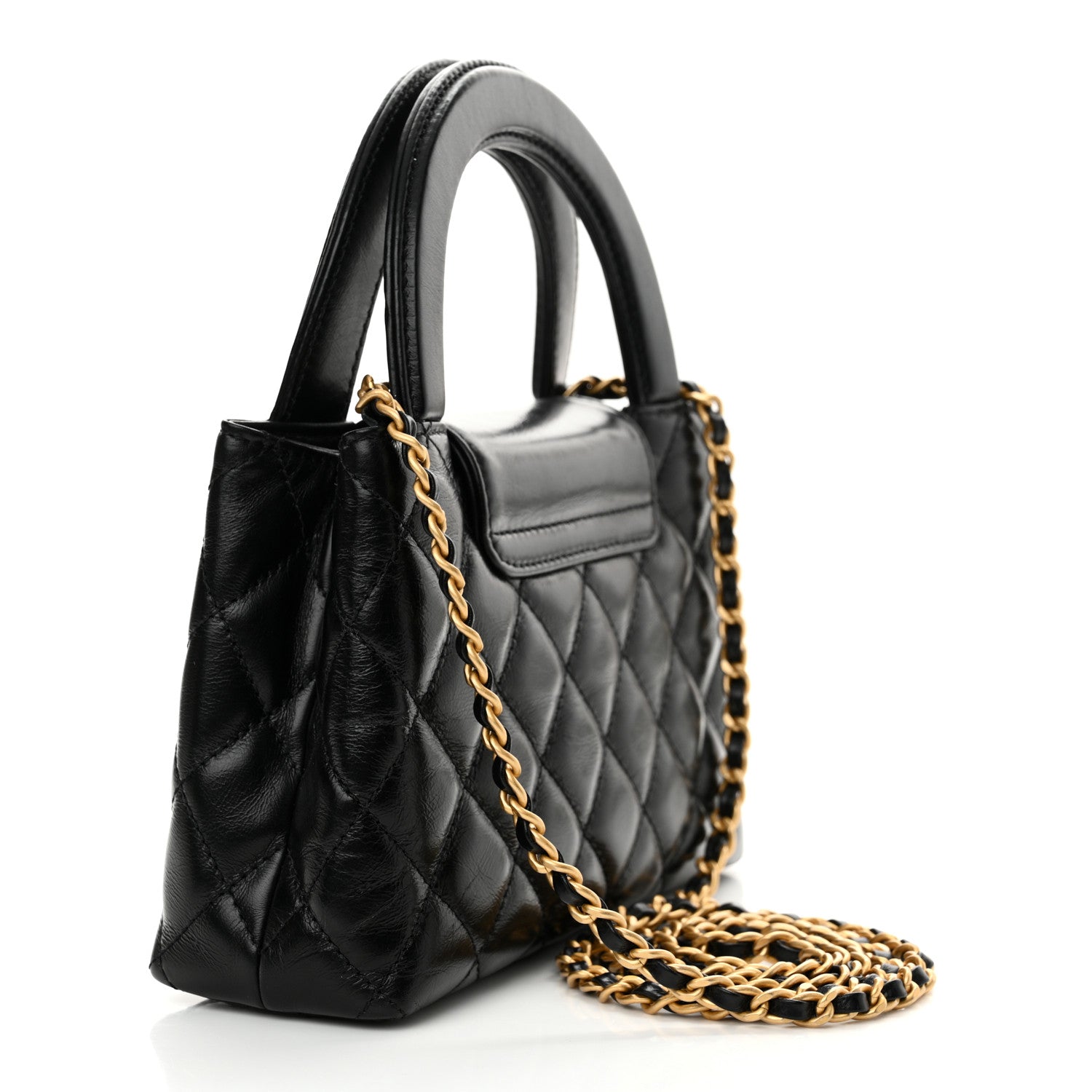 Chanel Shiny Aged Calfskin Quilted Nano Kelly Shopper Black 3 of 13