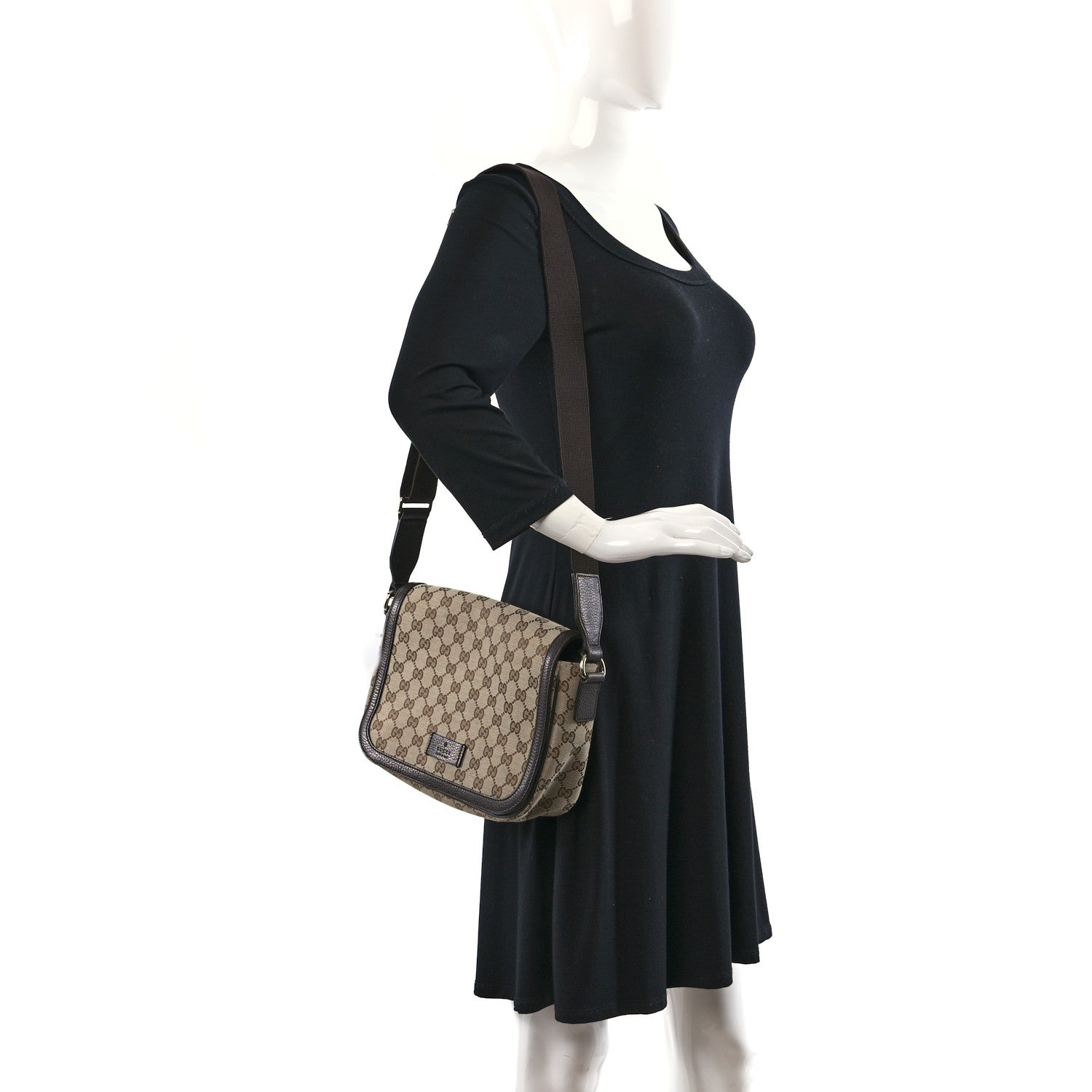 Gucci Monogram Flap Messenger Bag Beige Dark Brown 2 of 9