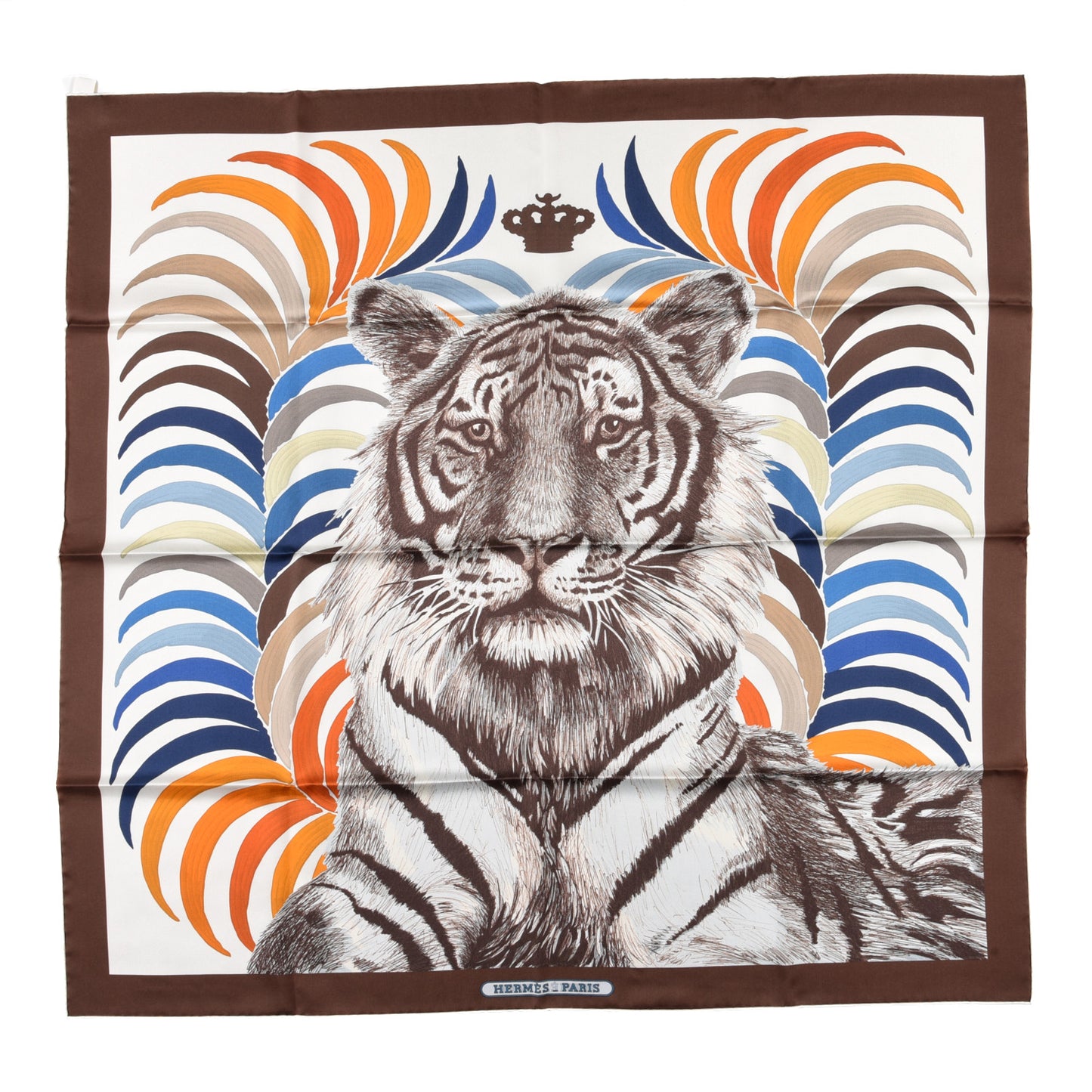 Silk Tiger Royal Double Face Scarf 90 Marron White Multicolor